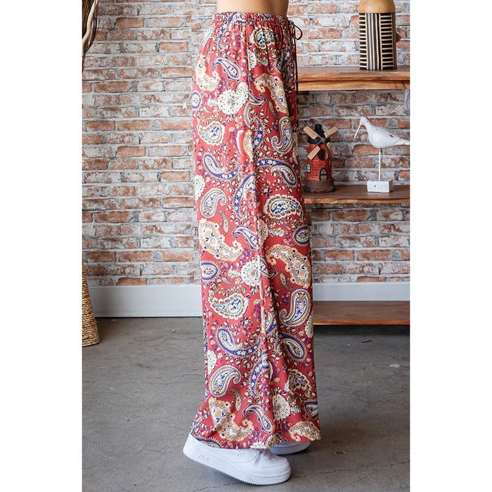 Paisley Print Straight Palazzo Pants-Pants-[Womens_Boutique]-[NFR]-[Rodeo_Fashion]-[Western_Style]-Calamity's LLC