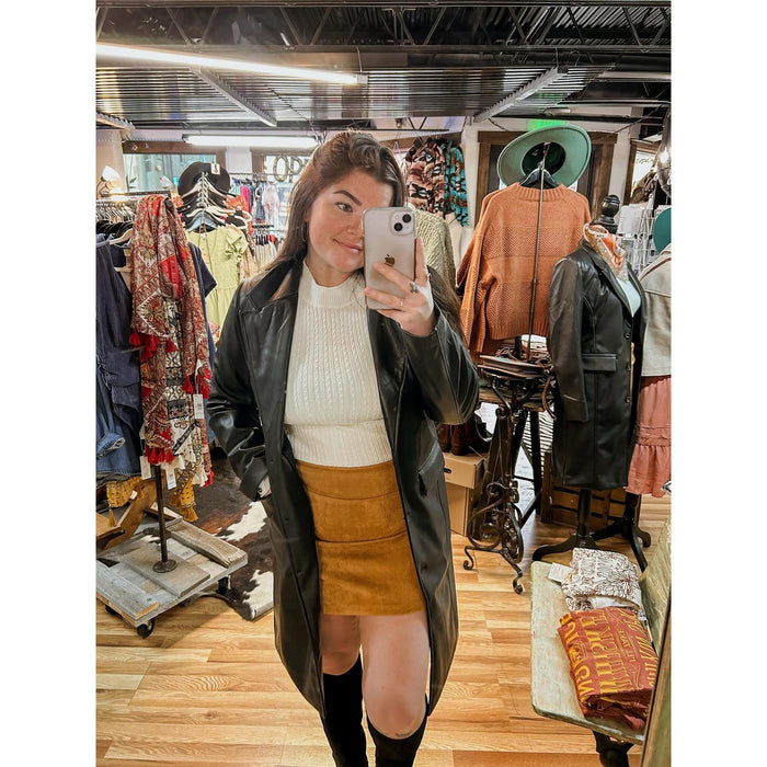 Faux leather, long line coat-[Womens_Boutique]-[NFR]-[Rodeo_Fashion]-[Western_Style]-Calamity's LLC