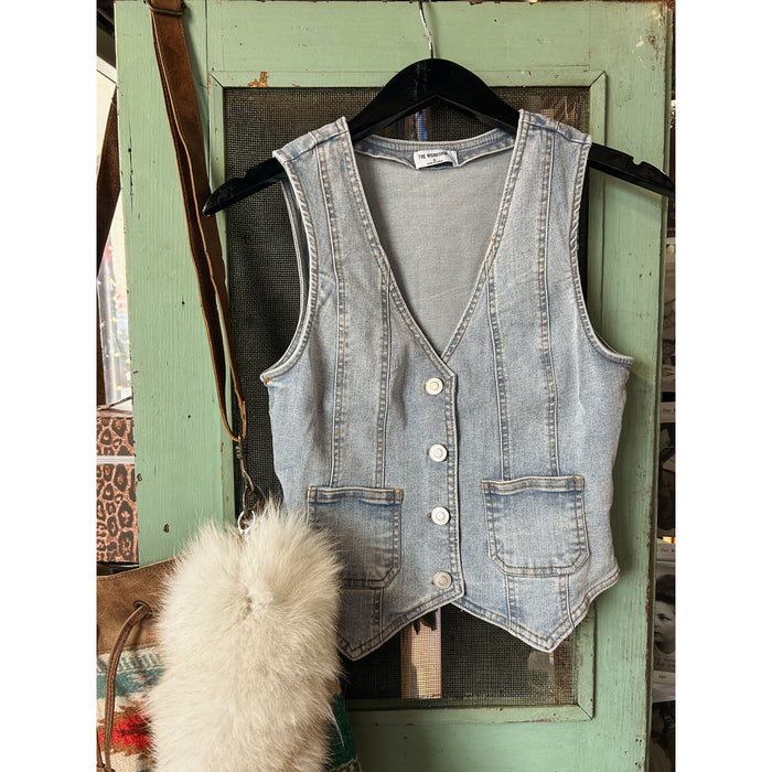 V Neck Button Down Denim Vest-[Womens_Boutique]-[NFR]-[Rodeo_Fashion]-[Western_Style]-Calamity's LLC