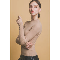 Fitted Ribbed Knit Sweater with Sleeve Buttons-Long Sleeves-[Womens_Boutique]-[NFR]-[Rodeo_Fashion]-[Western_Style]-Calamity's LLC