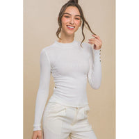 Fitted Ribbed Knit Sweater with Sleeve Buttons-Long Sleeves-[Womens_Boutique]-[NFR]-[Rodeo_Fashion]-[Western_Style]-Calamity's LLC