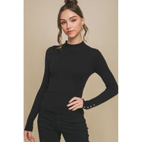 Fitted Ribbed Knit Sweater with Sleeve Buttons-Long Sleeves-[Womens_Boutique]-[NFR]-[Rodeo_Fashion]-[Western_Style]-Calamity's LLC