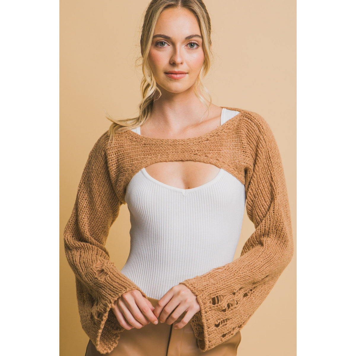 Cutout High Cropped Shrug-Sweaters-[Womens_Boutique]-[NFR]-[Rodeo_Fashion]-[Western_Style]-Calamity's LLC