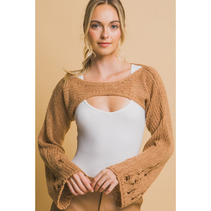 Cutout High Cropped Shrug-Sweaters-[Womens_Boutique]-[NFR]-[Rodeo_Fashion]-[Western_Style]-Calamity's LLC
