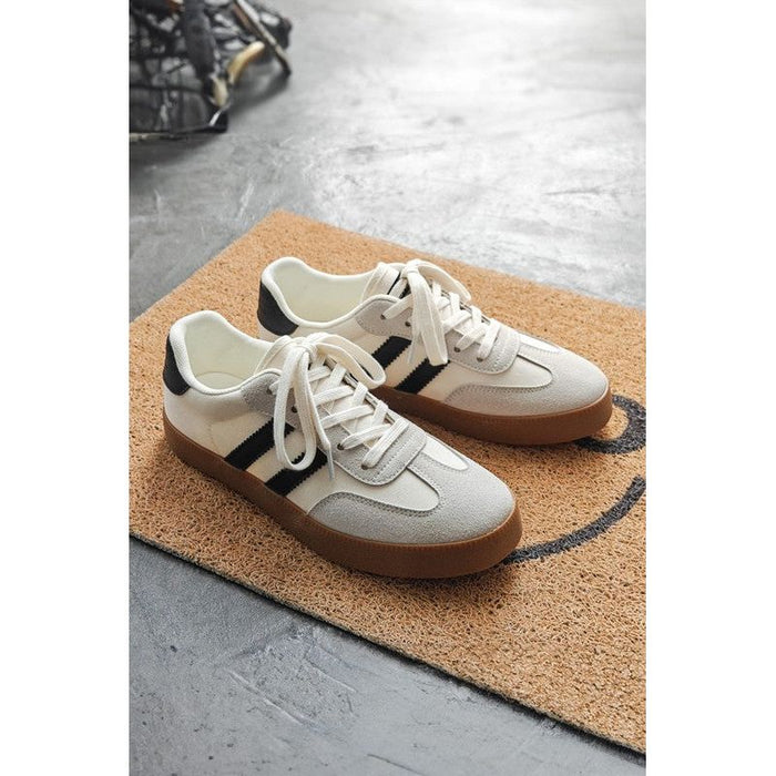 Striped Lace-up Flat Sneakers-[Womens_Boutique]-[NFR]-[Rodeo_Fashion]-[Western_Style]-Calamity's LLC