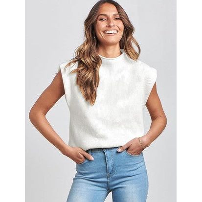 SLEEVELESS MOCK NECK RIBBED SWEATER TOP-[Womens_Boutique]-[NFR]-[Rodeo_Fashion]-[Western_Style]-Calamity's LLC