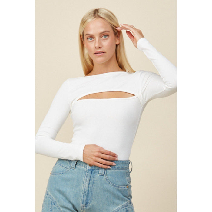 MULTIWEAR CUT OUT LONG SLEEVE RIBBED BODYSUIT-[Womens_Boutique]-[NFR]-[Rodeo_Fashion]-[Western_Style]-Calamity's LLC