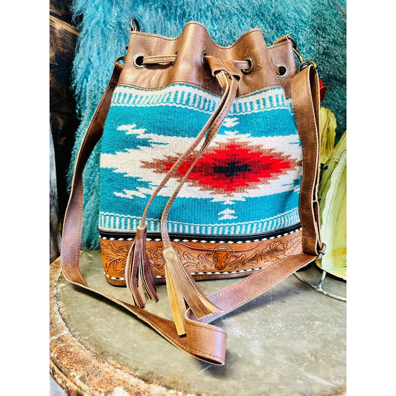 Grissom Steer Tooled Leather Bucket Bag-Handbags-[Womens_Boutique]-[NFR]-[Rodeo_Fashion]-[Western_Style]-Calamity's LLC
