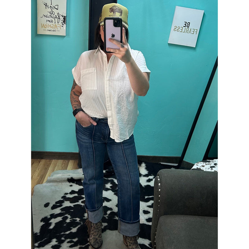 Pinstripe Shirt-[Womens_Boutique]-[NFR]-[Rodeo_Fashion]-[Western_Style]-Calamity's LLC