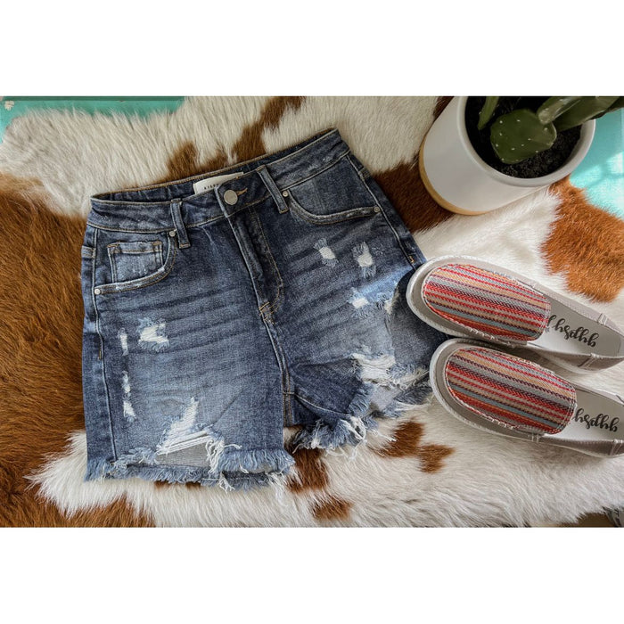 High Rise Destroyed Shorts-Shorts-[Womens_Boutique]-[NFR]-[Rodeo_Fashion]-[Western_Style]-Calamity's LLC