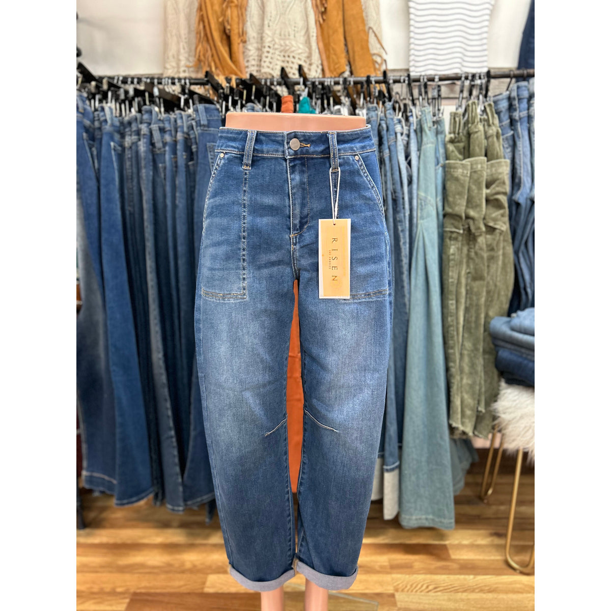 Slouchy barrel jeans with patch pockets-[Womens_Boutique]-[NFR]-[Rodeo_Fashion]-[Western_Style]-Calamity's LLC