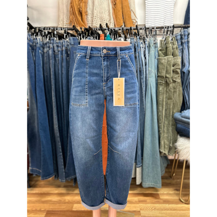 Slouchy barrel jeans with patch pockets-[Womens_Boutique]-[NFR]-[Rodeo_Fashion]-[Western_Style]-Calamity's LLC