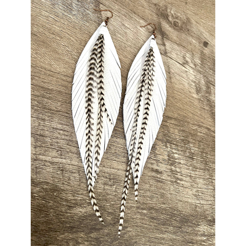 Clancy Feather Earrings | White: 6 inches-Earrings-[Womens_Boutique]-[NFR]-[Rodeo_Fashion]-[Western_Style]-Calamity's LLC