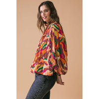 A printed woven top by Flying Tomato-Long Sleeves-[Womens_Boutique]-[NFR]-[Rodeo_Fashion]-[Western_Style]-Calamity's LLC