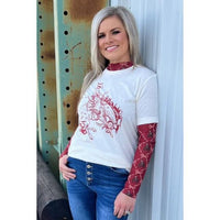 Broncs and Bows Mesh Top-Long Sleeves-[Womens_Boutique]-[NFR]-[Rodeo_Fashion]-[Western_Style]-Calamity's LLC
