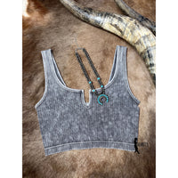 Front View. WASHED RIBBED CROPPED KEYHOLE CUTOUT TANK TOP-Camis/Tanks-[Womens_Boutique]-[NFR]-[Rodeo_Fashion]-[Western_Style]-Calamity's LLC