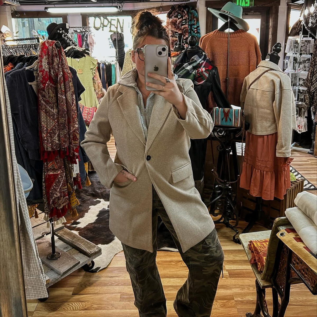 Hooded contrast combination coat-[Womens_Boutique]-[NFR]-[Rodeo_Fashion]-[Western_Style]-Calamity's LLC