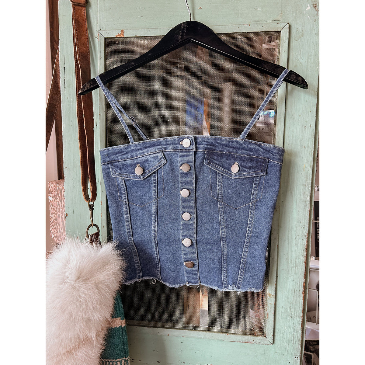 Spaghetti Strap Denim Top-[Womens_Boutique]-[NFR]-[Rodeo_Fashion]-[Western_Style]-Calamity's LLC