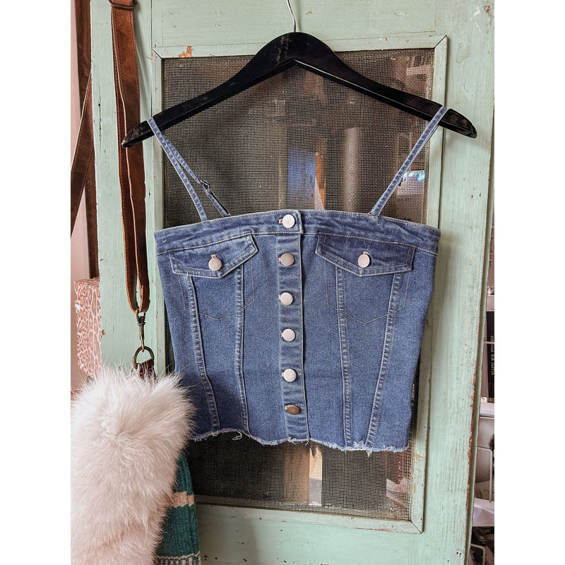 Spaghetti Strap Denim Top-[Womens_Boutique]-[NFR]-[Rodeo_Fashion]-[Western_Style]-Calamity's LLC