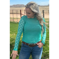 Checked In Turquoise mesh top-[Womens_Boutique]-[NFR]-[Rodeo_Fashion]-[Western_Style]-Calamity's LLC