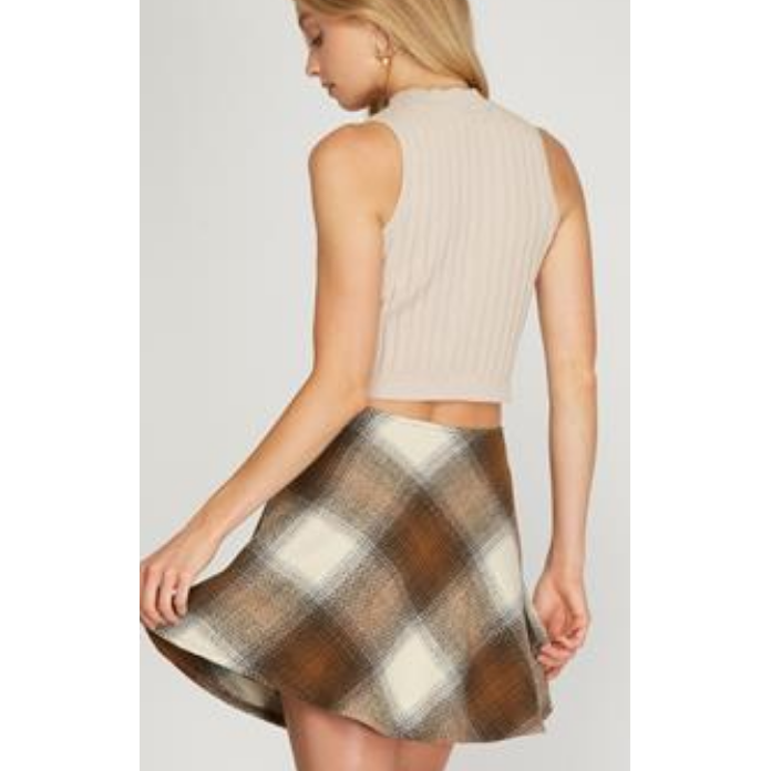 Brown Plaid Mini Skirt with Side Zipper-Skirts-[Womens_Boutique]-[NFR]-[Rodeo_Fashion]-[Western_Style]-Calamity's LLC