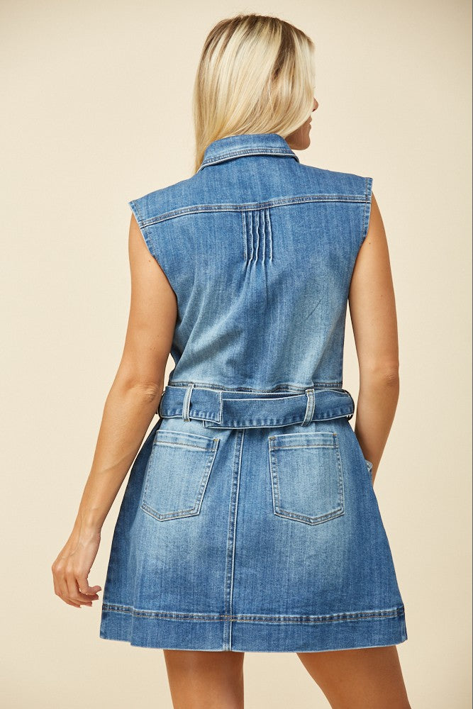 0Sleeveless Mini Denim Dress