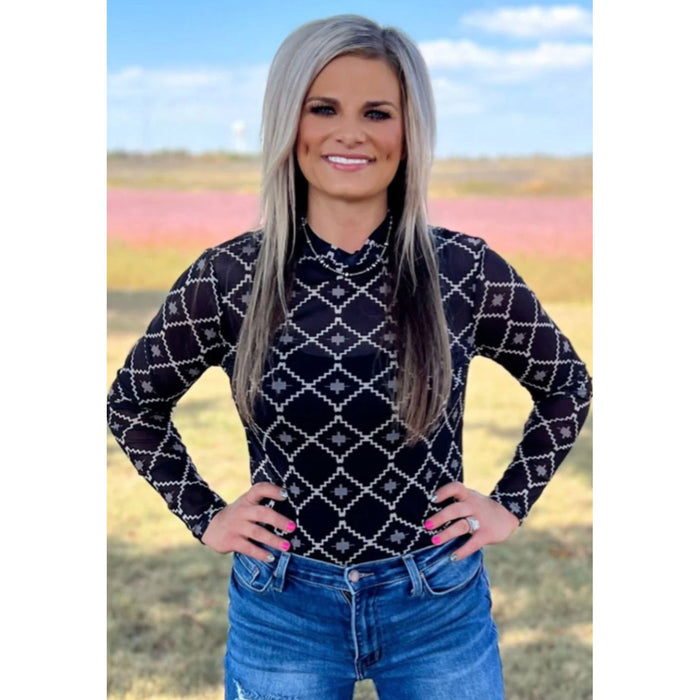 Country Nights Mesh Top-Long Sleeves-[Womens_Boutique]-[NFR]-[Rodeo_Fashion]-[Western_Style]-Calamity's LLC