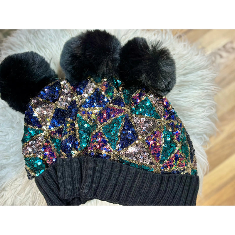 Sequin Black Multi Beanie-Hats-[Womens_Boutique]-[NFR]-[Rodeo_Fashion]-[Western_Style]-Calamity's LLC