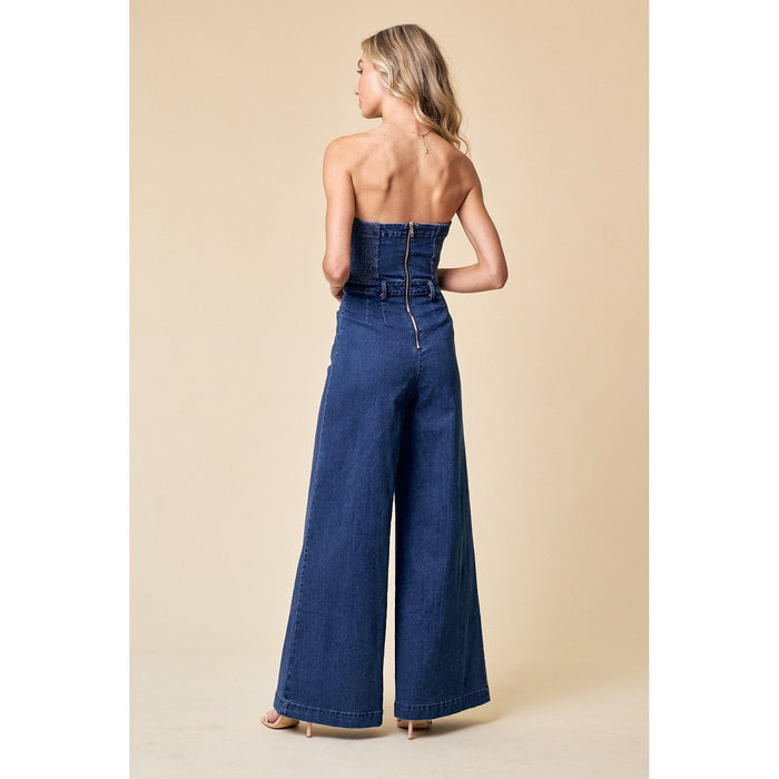 Full Body off the shoulder Denim Jumpsuit-Romper/Jumpsuit-[Womens_Boutique]-[NFR]-[Rodeo_Fashion]-[Western_Style]-Calamity's LLC