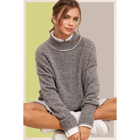 Mock Neck Dropped Shoulders and Side Slit Sweater-Sweaters-[Womens_Boutique]-[NFR]-[Rodeo_Fashion]-[Western_Style]-Calamity's LLC