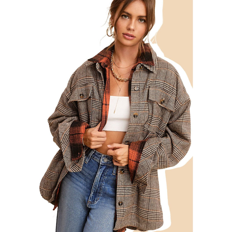 Vintage style Plaid Button Down Jacket-Jackets-[Womens_Boutique]-[NFR]-[Rodeo_Fashion]-[Western_Style]-Calamity's LLC