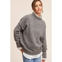 Mock Neck Dropped Shoulders and Side Slit Sweater-Sweaters-[Womens_Boutique]-[NFR]-[Rodeo_Fashion]-[Western_Style]-Calamity's LLC