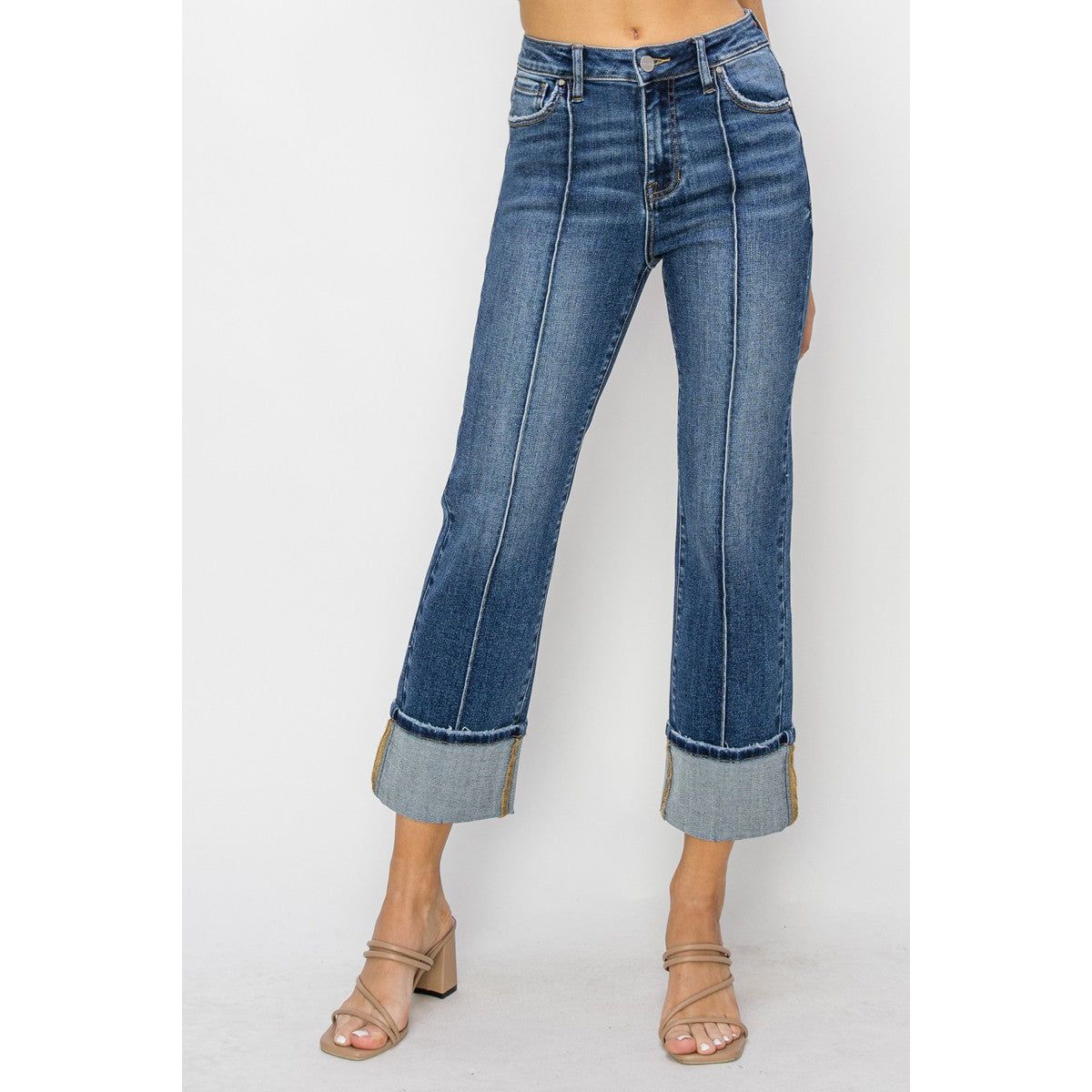 Risen High Waisted Straight Cuff Jeans-Denim-[Womens_Boutique]-[NFR]-[Rodeo_Fashion]-[Western_Style]-Calamity's LLC