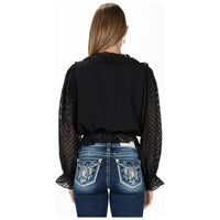 Cropped Black Blouse, by Miss Me-Long Sleeves-[Womens_Boutique]-[NFR]-[Rodeo_Fashion]-[Western_Style]-Calamity's LLC