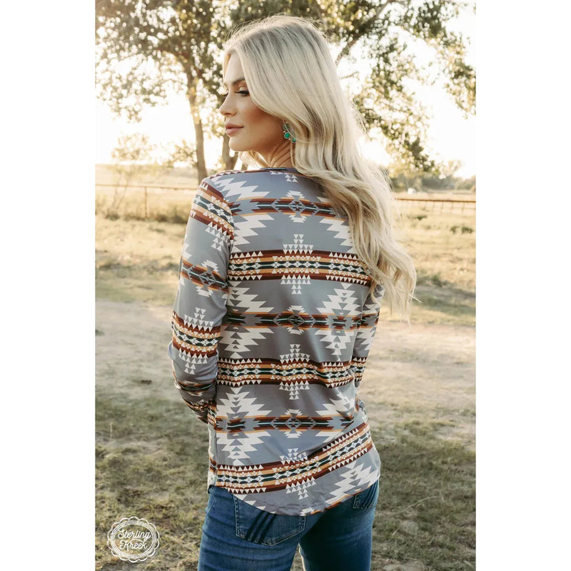 Snowbank Mountain Top ￼-Long Sleeves-[Womens_Boutique]-[NFR]-[Rodeo_Fashion]-[Western_Style]-Calamity's LLC