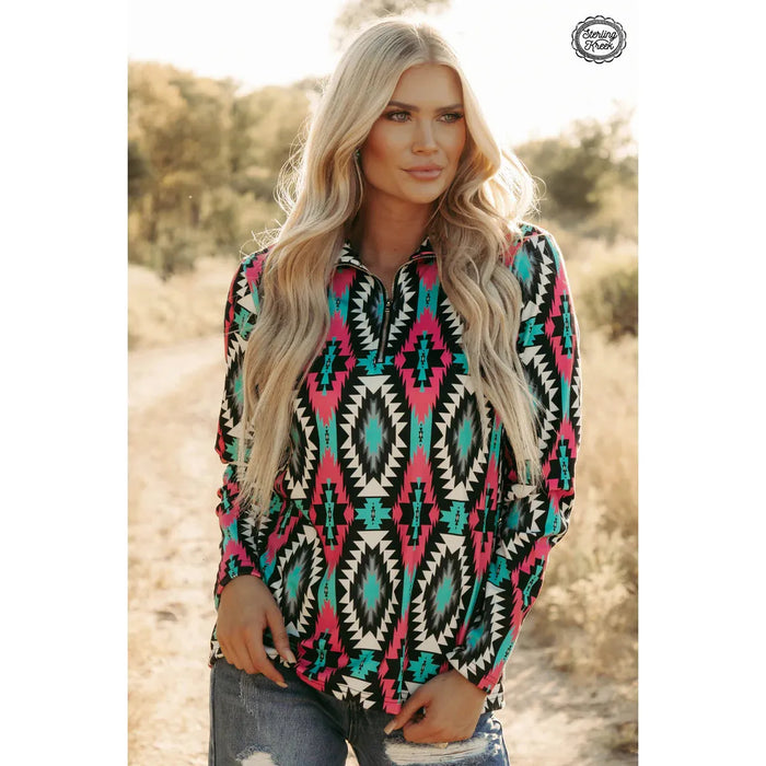Aztec Montezuma Pullover-Sweaters-[Womens_Boutique]-[NFR]-[Rodeo_Fashion]-[Western_Style]-Calamity's LLC