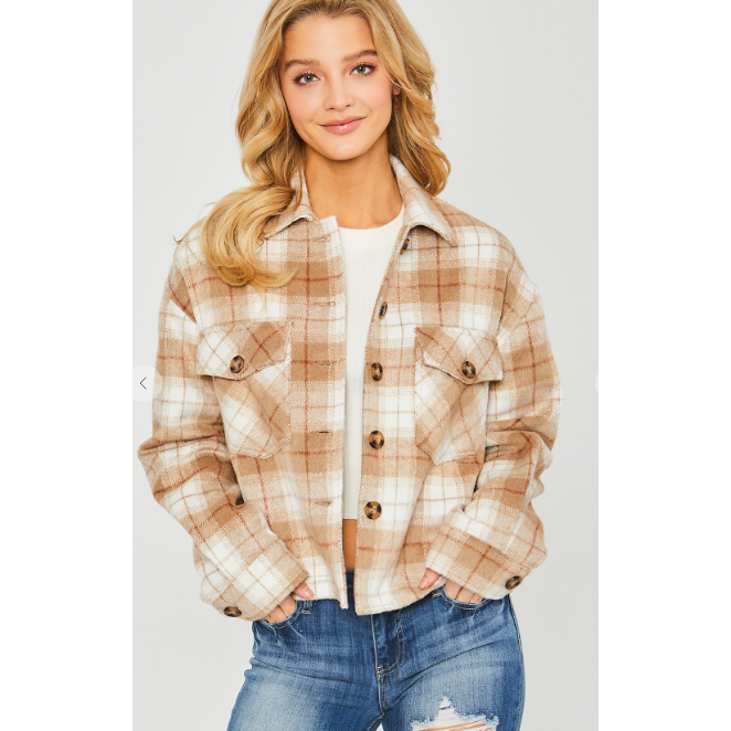 Camel Plaid Shacket-Jackets-[Womens_Boutique]-[NFR]-[Rodeo_Fashion]-[Western_Style]-Calamity's LLC