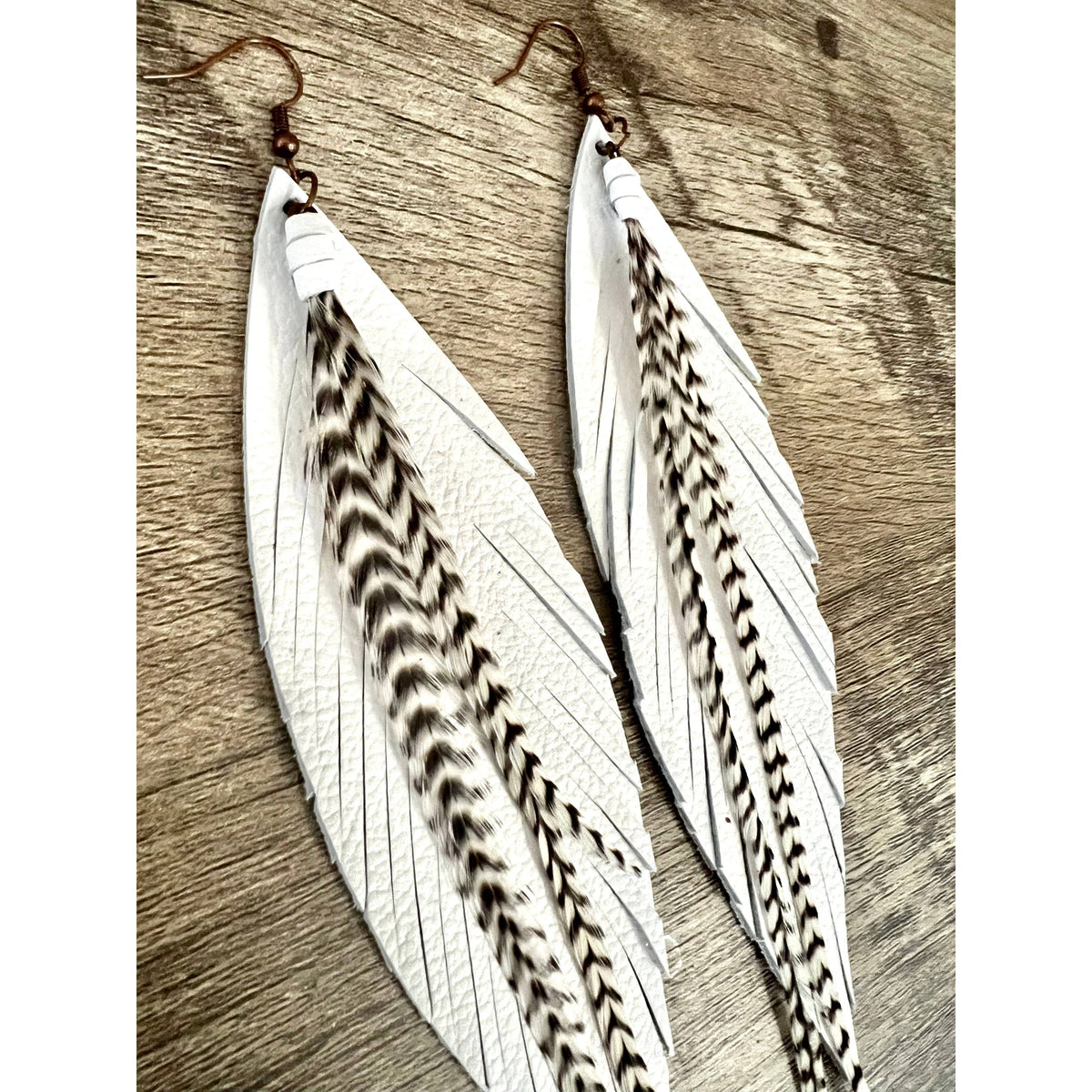 Clancy Feather Earrings | White: 5 inches-Earrings-[Womens_Boutique]-[NFR]-[Rodeo_Fashion]-[Western_Style]-Calamity's LLC