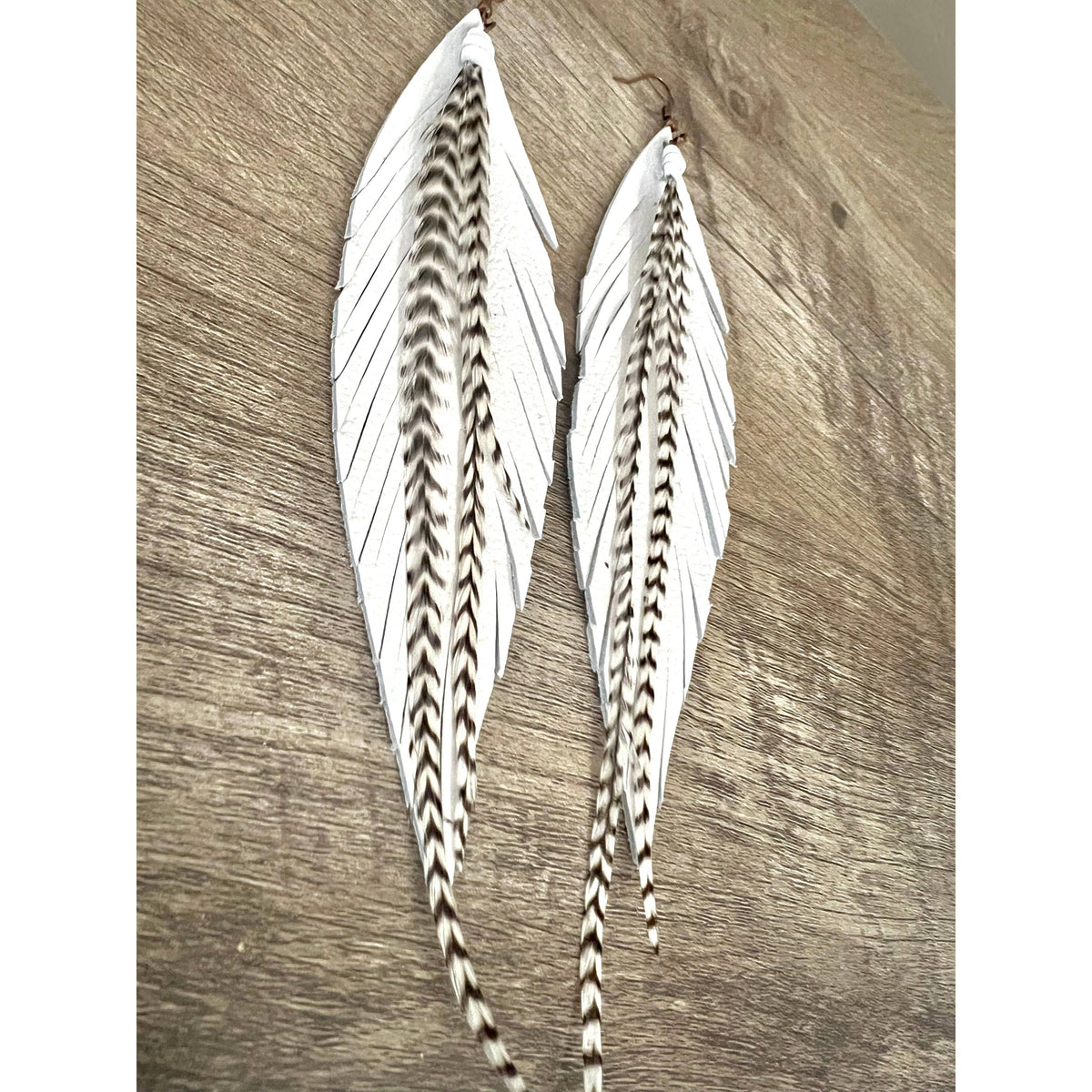 Clancy Feather Earrings | White: 6 inches-Earrings-[Womens_Boutique]-[NFR]-[Rodeo_Fashion]-[Western_Style]-Calamity's LLC
