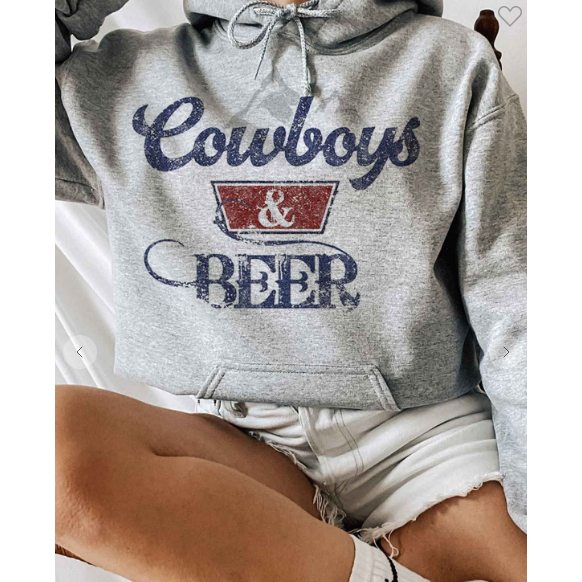 Cowboys and Beer Hoodie-Graphic Sweaters-[Womens_Boutique]-[NFR]-[Rodeo_Fashion]-[Western_Style]-Calamity's LLC
