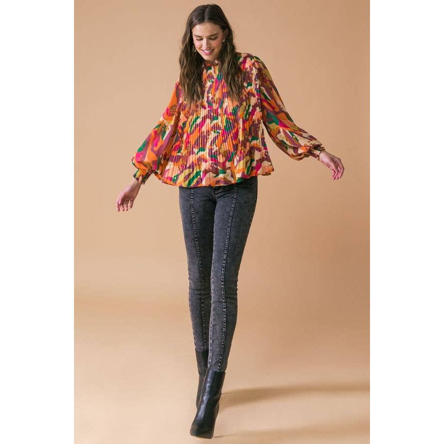 A printed woven top by Flying Tomato-Long Sleeves-[Womens_Boutique]-[NFR]-[Rodeo_Fashion]-[Western_Style]-Calamity's LLC