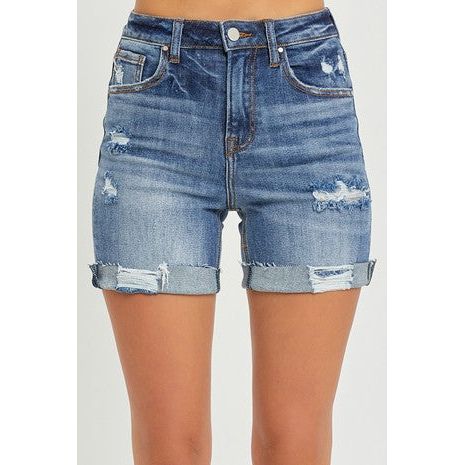 High Rise Distressed Roll Up Shorts-Shorts-[Womens_Boutique]-[NFR]-[Rodeo_Fashion]-[Western_Style]-Calamity's LLC