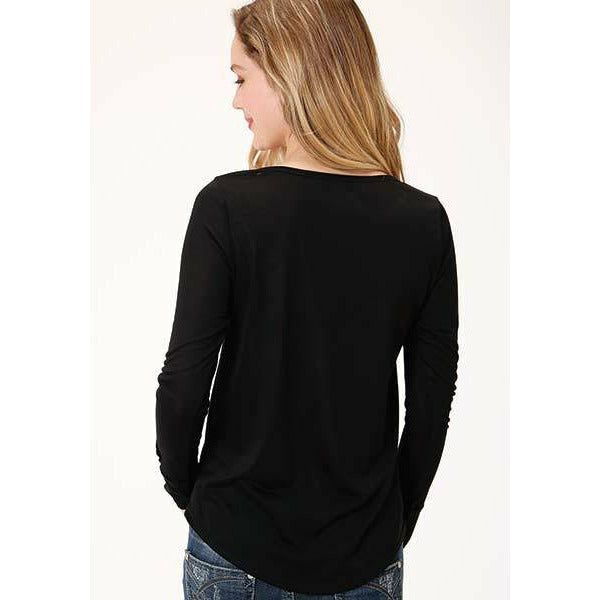 Roper Women's Black Jersey Knit Long Sleeve Scoop Neck Tee-Long Sleeves-[Womens_Boutique]-[NFR]-[Rodeo_Fashion]-[Western_Style]-Calamity's LLC