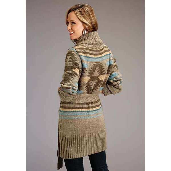 Women's Shawl Collar Brown Aztec Knit Sweater, by Stetson-Cardigan-[Womens_Boutique]-[NFR]-[Rodeo_Fashion]-[Western_Style]-Calamity's LLC