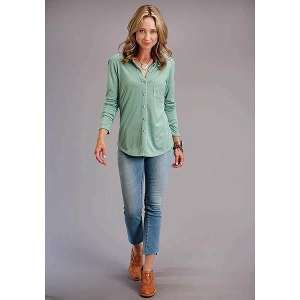 Jersey Green Knit button top, by Roper-Long Sleeves-[Womens_Boutique]-[NFR]-[Rodeo_Fashion]-[Western_Style]-Calamity's LLC