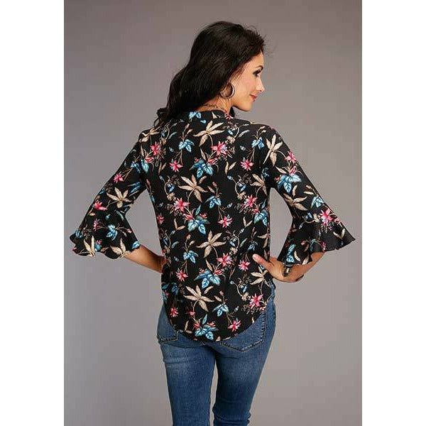 Twill Feather Floral Print Blouse, By Stetson-Long Sleeves-[Womens_Boutique]-[NFR]-[Rodeo_Fashion]-[Western_Style]-Calamity's LLC