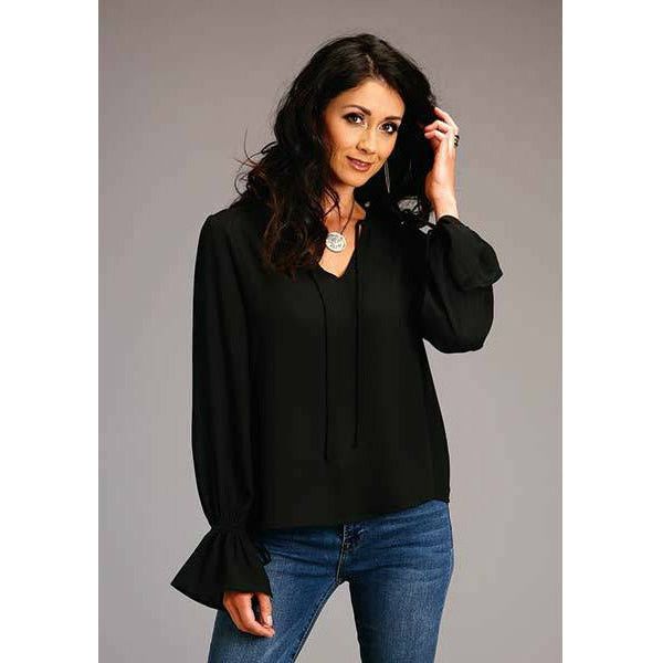 Women's Black Crepe Blouse, by Stetson-Long Sleeves-[Womens_Boutique]-[NFR]-[Rodeo_Fashion]-[Western_Style]-Calamity's LLC