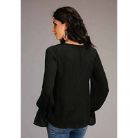 Women's Black Crepe Blouse, by Stetson-Long Sleeves-[Womens_Boutique]-[NFR]-[Rodeo_Fashion]-[Western_Style]-Calamity's LLC