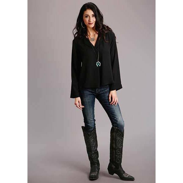Stetson Black Crepe Blouse-Top-[Womens_Boutique]-[NFR]-[Rodeo_Fashion]-[Western_Style]-Calamity's LLC