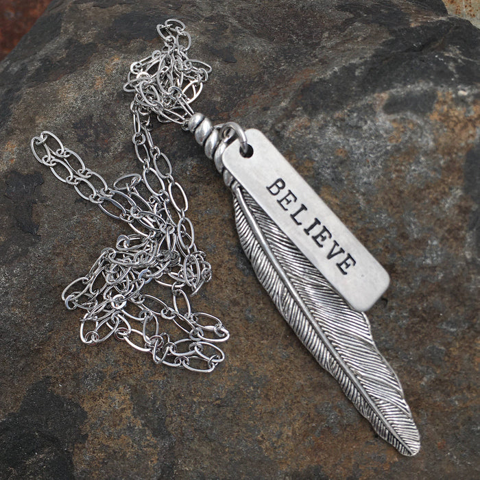 Silver Wandering Feather Necklace - Believe-Necklaces-[Womens_Boutique]-[NFR]-[Rodeo_Fashion]-[Western_Style]-Calamity's LLC